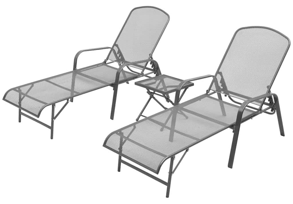 Liegestuhl Stahl Anthrazit - Industrielles Design, verstellbar - Klappbarer Gartenmöbel - Mit Tisch