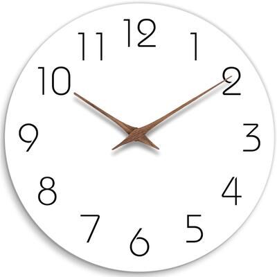 Daily Deals Depot Silent Non Ticking Wall Clock, Battery Operated Wooden White Modern Minimalist Hanging Wood Wall Clocks white 12 Inch
