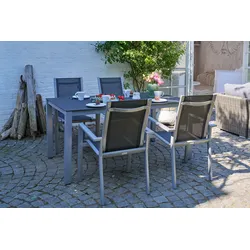 OUTFLEXX Garten-Essgruppe, silber/anthrazit, Alu/Spraystone/Textilen, 160x95 cm, 4 Stapelsessel