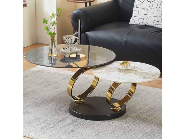 Milton & Oldbrook Liverno Couchtisch, drehbar, Marmoreffekt, Schwarz – Weiß