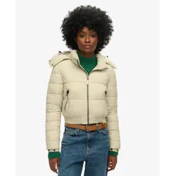 Superdry für Damen. W5011682A Kurze Kapuzenjacke Fuji beige (M), Lässig, Nachhaltig, Recyceltes Nylon