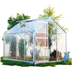 GARMIO® Gewächshaus NEAPEL 250x190cm für den Garten, Alu Frühbeet inklusive Fundament, 2 Dachfenster, UV-Schutz, Tomatenhaus