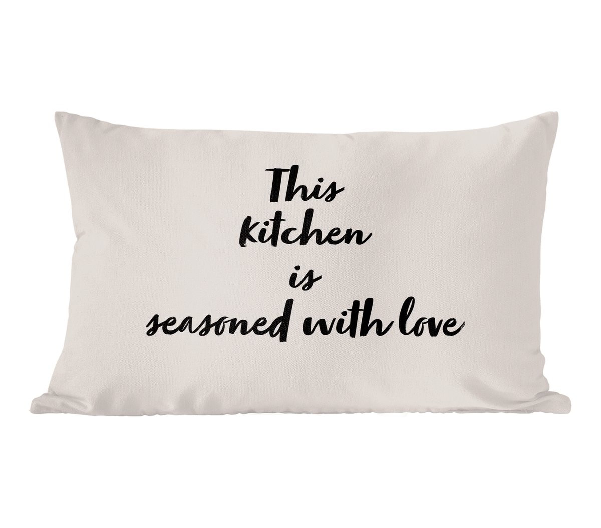 PillowMonkey Sierkussen met Quote This Kitchen Is Seasoned With Love - 60 x 40 cm