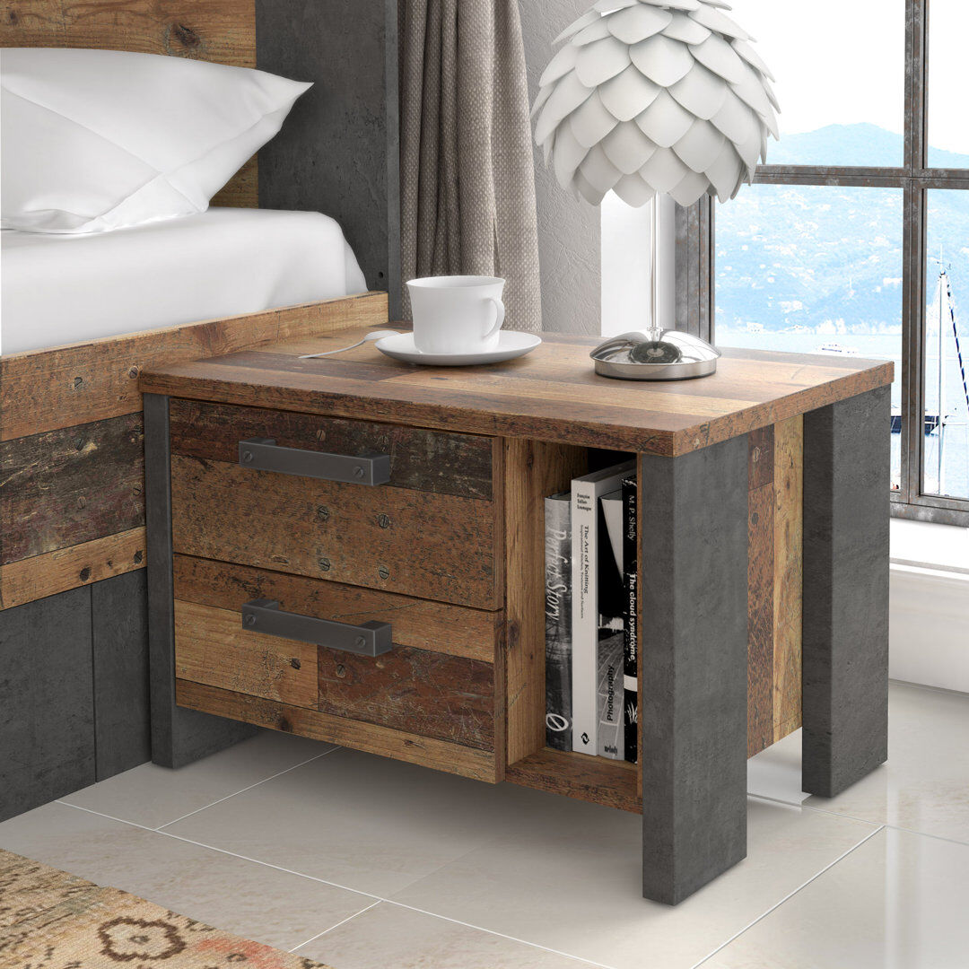 Mercury Lanham 62 cm W Bedside Table Brown;Gray 41.5cm H X 62cm W X 41.6cm D