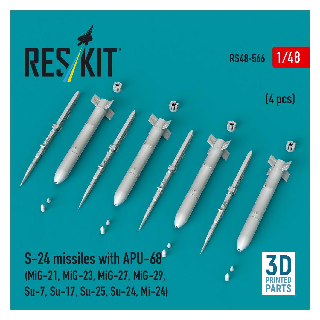 ResKit S-24 missiles with APU-68 (4 pcs) (MiG-21, MiG-23, MiG-27, MiG-29, Su-7, Su-17, Su-25, Su-24, Mi-24) (RS48-0566)