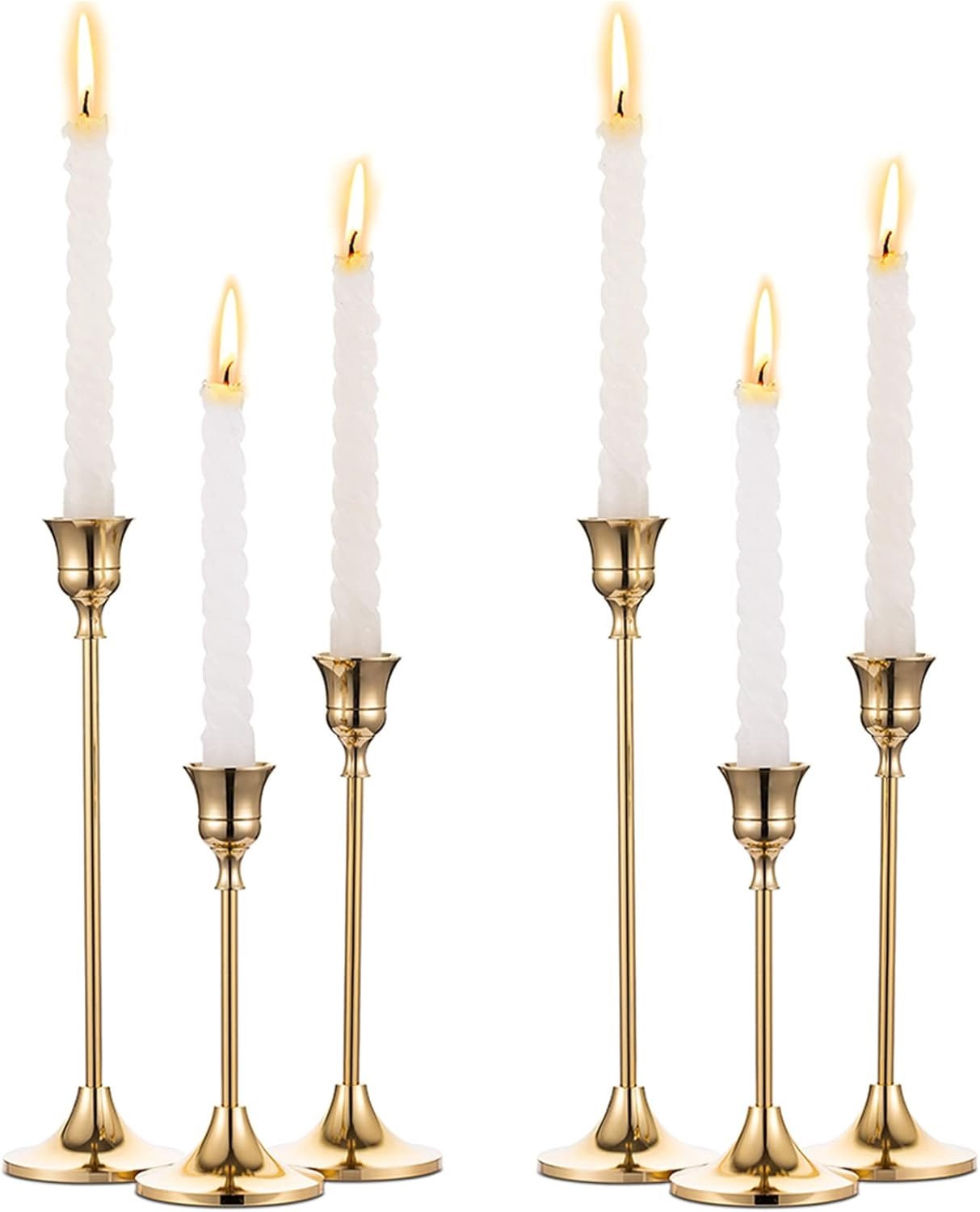 Set van 6 massief aluminium kandelaars in goudkleurige Victoriaanse stijl voor kerstdecoratie