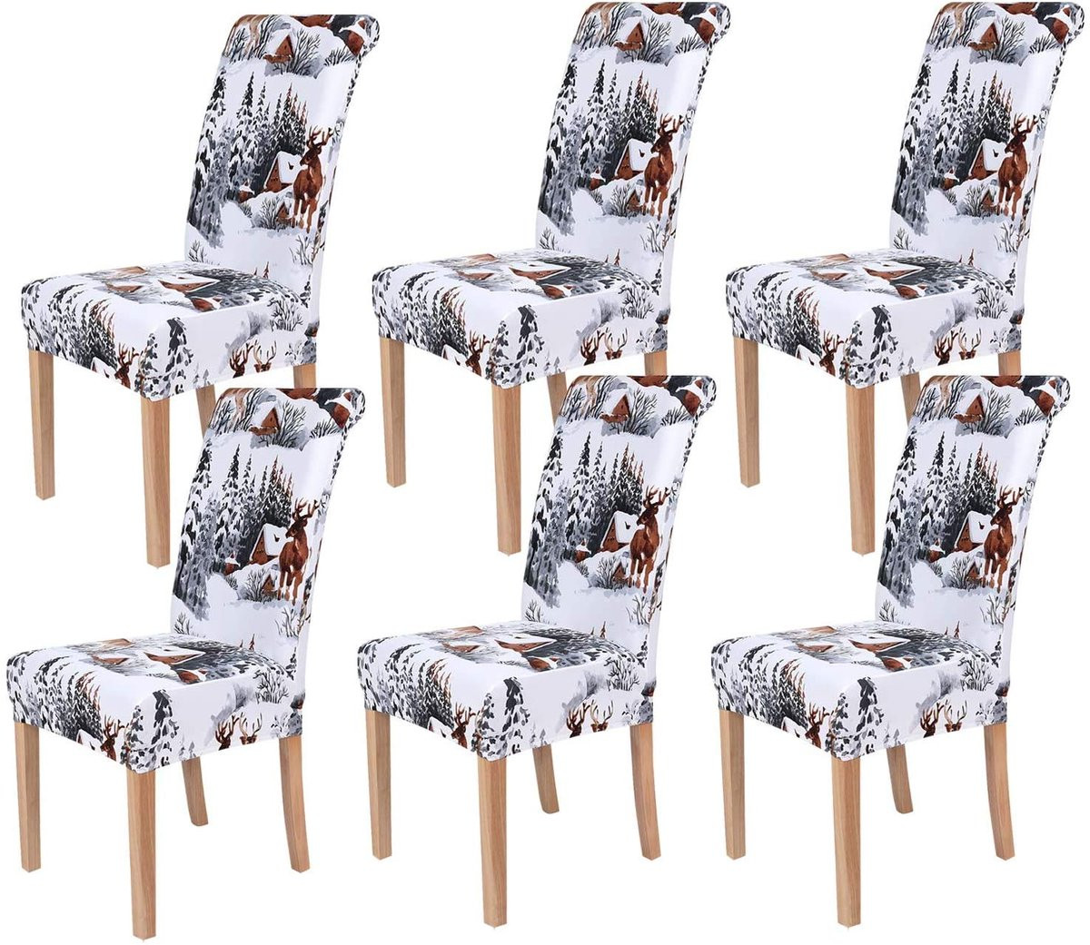 Unyqoos Set van 6 wasbare stretch stoelhoezen voor eetkamerstoelen