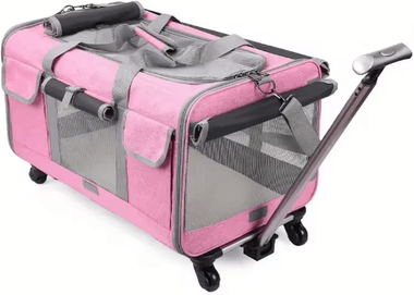 Inspire Picks Extra Large Foldable Pet Travel Carrier Trolley With Detachable Rolling Case pink