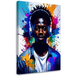 LEINWANDBILD DJ Musik Kopfhörer Junge 60x90cm