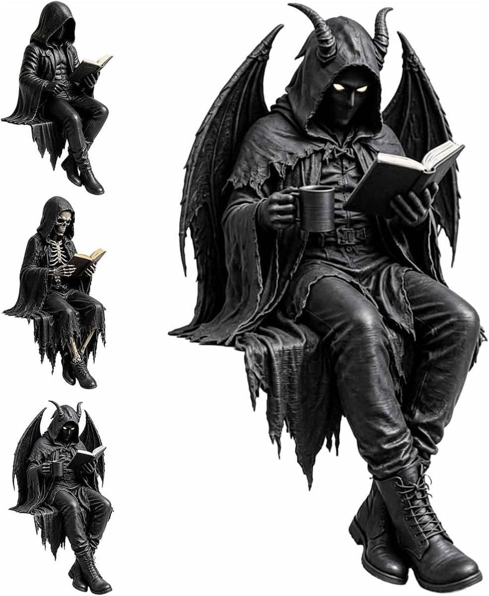 Skelet Boek Standbeeld Donkere Fantasie Figuur Decoratief Display Gotisch Literair Ontwerp Zwart B/D/H: 1 x 1 x 1 cm
