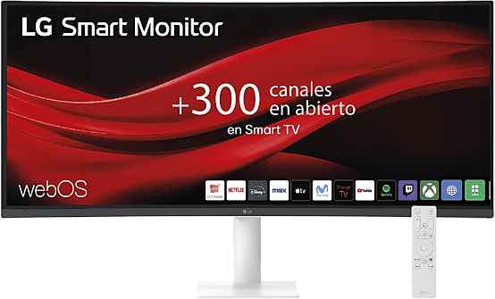 Monitor - LG 34U601SA-W, 34" WQHD, 100 Hz, 5 ms, Smart monitor, VA curvo 1800R, 2x HDMI, Altavoces integrados, Blanco
