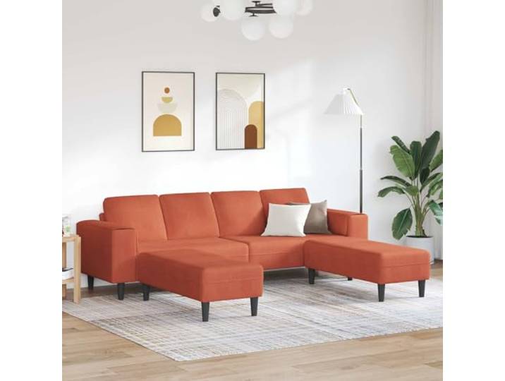 MBDRKVGF Cord-Sofa U-Form, Wohnzimmer Couch mit Armlehnen, Rot-Orange, 250 Fluffiger Cordstoff, 4 Sitzplätze, Inklusive 4 Rückenkissen