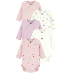 Petit Bateau 5er-Pack Wickelbodys langarm Blumen Erdbeeren, rosa | natur, 50