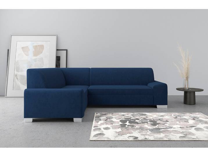 Ecksofa, Blau, 259x191 cm, Samtoptik, Mit Federkern, Modern, Domo-collection