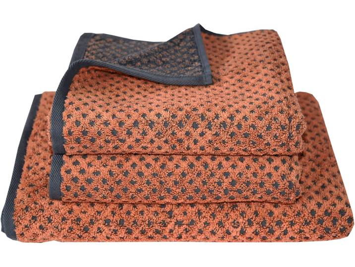 Handtuch Set DYCKHOFF Golden Shades Rhombus , rosa (kupfer), 3 Stk., Walkfrottier, Walkfrottier, Obermaterial: 100% Baumwolle, Handtuch-Sets, Handtuch Set, 2 Handtücher (50x100 cm), 1 Badetuch (70x140 cm)