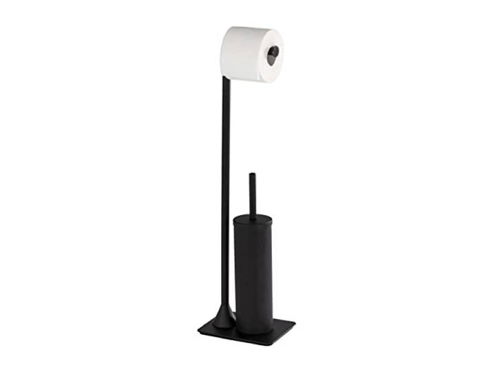 WENKO Stand WC-Garnitur Mod. Hella, Toilettenpapier-Halter & WC-Bürstenhalter inkl. Bürste, lackierter Stahl, Schwarz matt