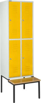 Schäfer Shop Select Kleiderspind, mit Sitzbank, 2x2 Abteile, 300mm, Zylinderschloss, Tür rapsgelb