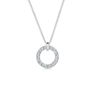 Silberkette ELLI "Halskette Kreis Anhänger 925 Silber, mit Kristallen von Swarovski" Gr. 45, weiß, Halsketten, Damen, 45, Silber 925 (Sterlingsilber), Silberkette