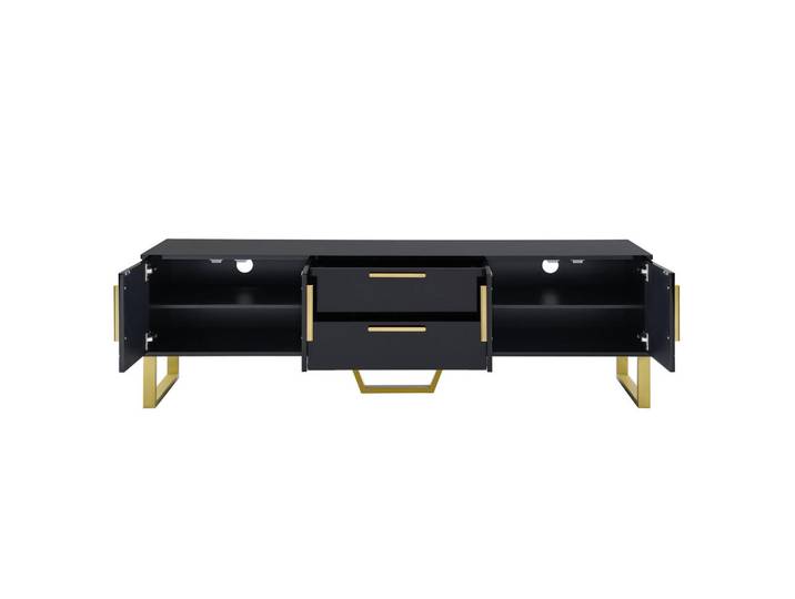 Oxeza Tv-Element 170/40/53.5 cm Schwarz mit 2 Schubladen, goldene Griffe und Füße, Holz, Mode, Rechteckig, 170x53.5x40 cm, Wohnzimmer, TV Möbel, Lowboards, Lowboards stehend