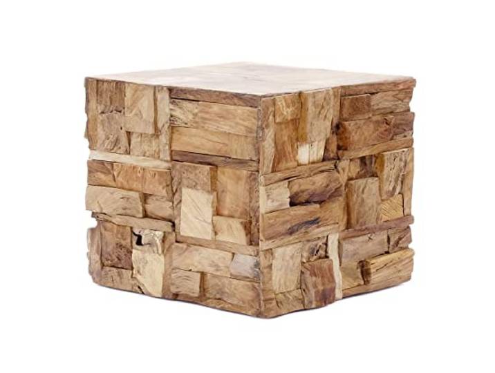 Brillibrum Design Teakholz Beistelltisch Treibholzhocker Teakholz Mosaik Handmade quadtaischer Couchtisch 40 x 55 x 55 cm (H x B x T)