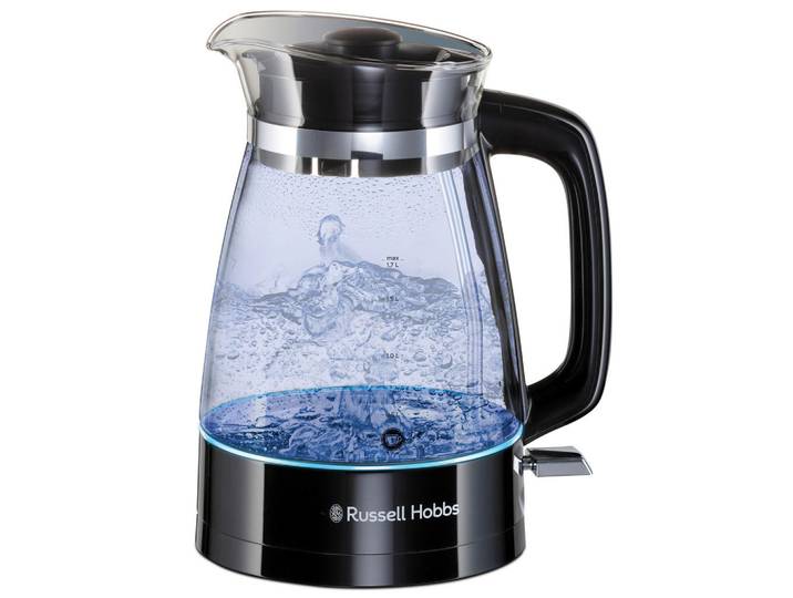 Russell Hobbs Wasserkocher Wasserkocher, Schwarz, Kunststoff, 1,7 l, 17x26x20 cm, kabellos, automatische Abschaltung, Trockengehschutz, Überhitzungsschutz, 360°-Sockel, weit aufklappbarer Deckel, herausnehmbarer Filter, Beleuchtung, Kochgeschirr, Küchengeräte, Wasserkocher