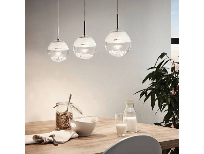 LED-Pendelleuchte III 87 x 110 x 14cm Silber/Durchsichtig Hauptmaterial: Glas / Kristallglas Sekundärmaterial: Stahl, verchromt LED
