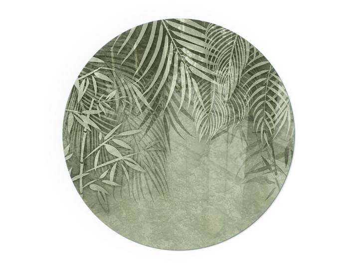 Tulup Kaminbodenplatte Ø 50 cm - Tropische Blätter im Hintergrund, Grün, Glas, Rund, 50x50x0.4 cm, Elektrogeräte, Heizgeräte, Elektrokamine