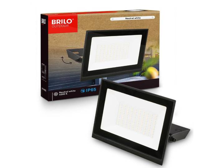 Briloner LED Strahler außen IP65 Staub- und Strahlwasserschutz 17,5x18,5 cm Rechteckig 50W 4500lm 4000K Neutralweiß Schwarz - Fluter Garten Garage Auffahrt