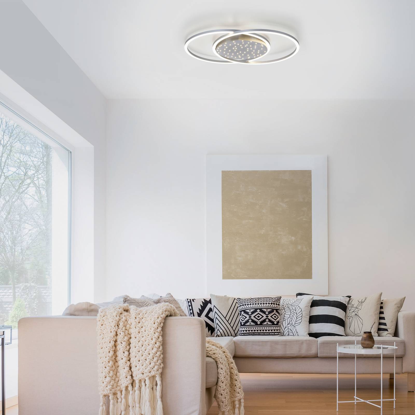 Paul Neuhaus LED Ceiling Light Yuki, dimmable, Alu / grey / zinc, Living / Dining Room, Aluminium, Modern, Ceiling Light