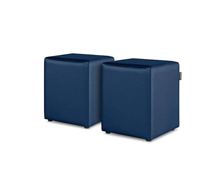 Happers Set aus 2 Sitzwürfeln aus Kunstleder Blau. Sitzhocker und Fußstütze für das Wohnzimmer oder Schlafzimmer