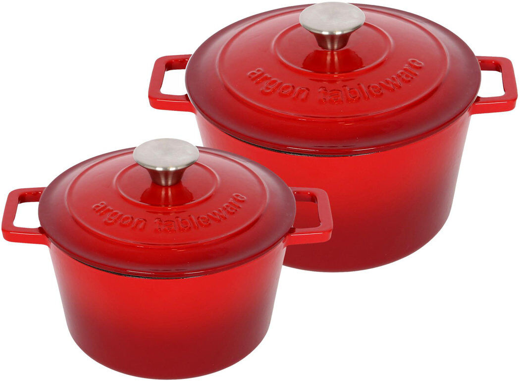 Argon Tableware -Round Cast Iron Casserole Dish Set Red 4.5L