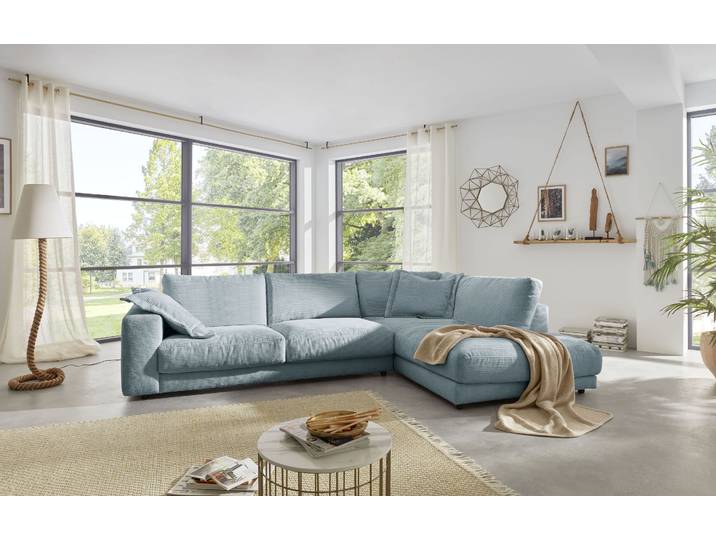 Ecksofa, Cord, Blau, 325×224×85 cm, Kuschelig & Mit 2 Zierkissen, Modern, Places of Style