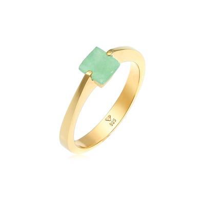 Fingerring ELLI PREMIUM "Jade Grün Dreieck klassik 925 Silber vergoldet" Gr. 62, gold, Fingerringe, Damen, 62mm,mit Steinen, Silber 925 (Sterlingsilber), Fingerring