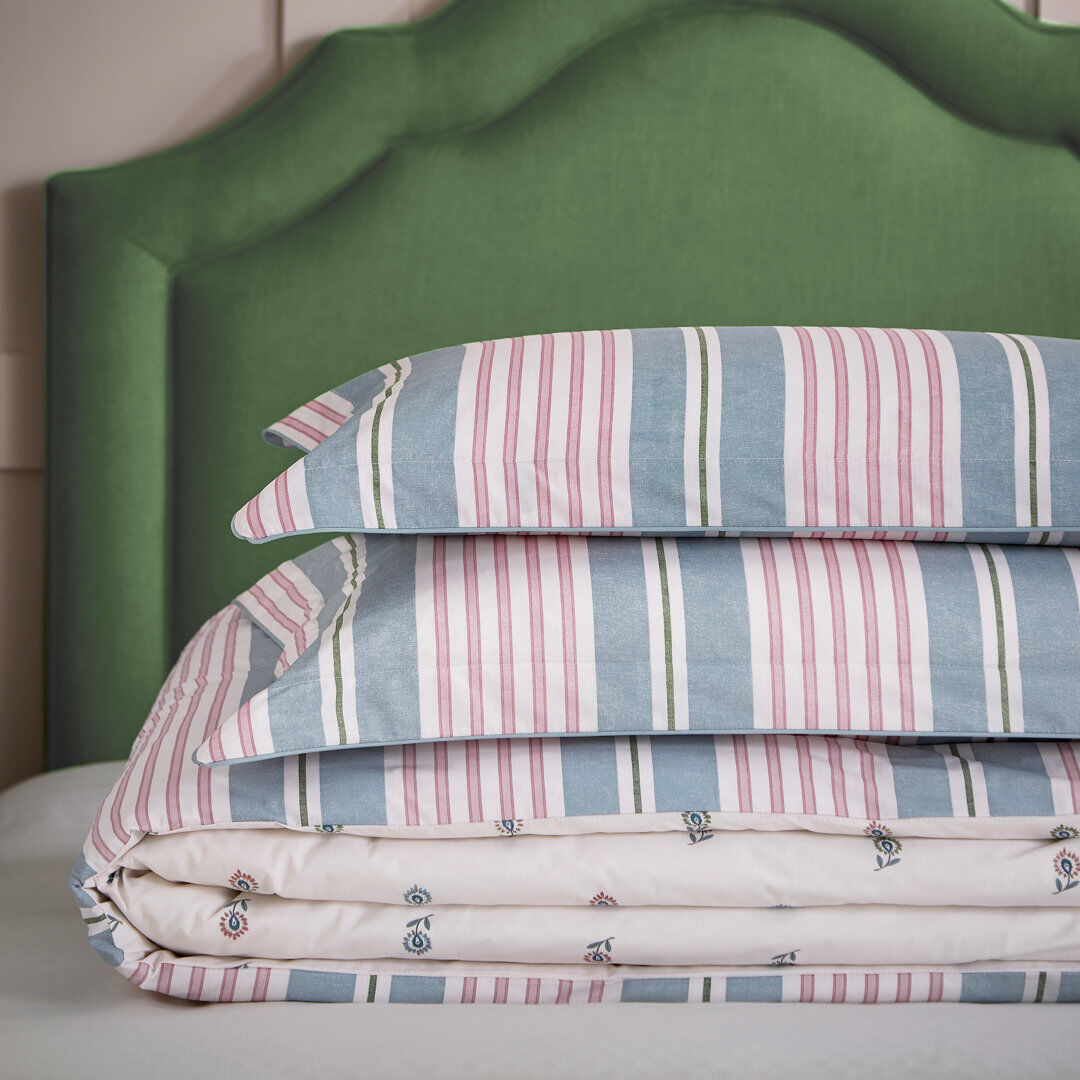 JOULES Come Rain Or Shine Cotton Percale Duvet Cover Set Blue Double Duvet Cover + 2 Pillowcases