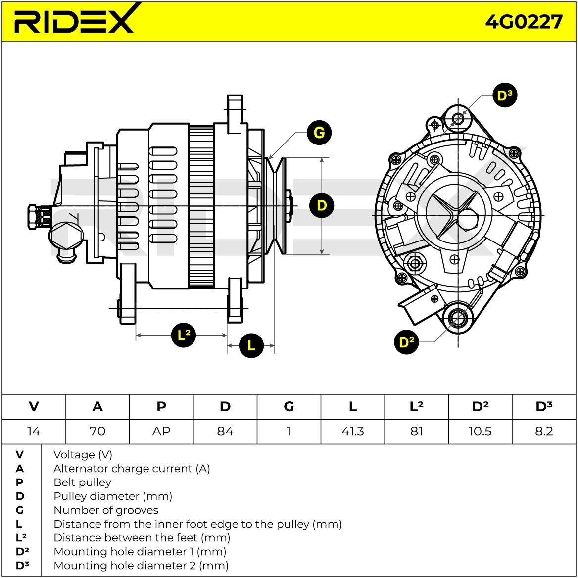 RIDEX 4G0227 Lichtmaschine