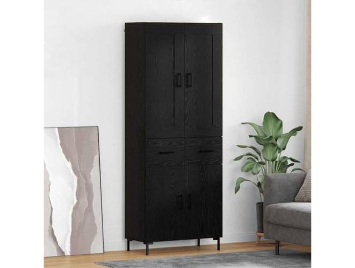 RJPLMFV Oberschrank mit Schublade, 2 Stück, Eiche, Schwarz, Holz Türen und Regale, quadratische Metallgriffe, stabile Füße, Sideboard, Esszimmer, pflegeleicht