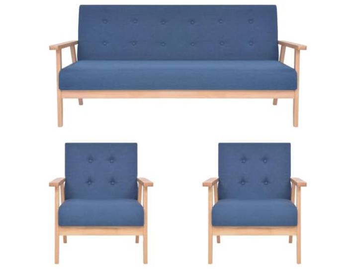 HEFZGDB 3-TLG. Sofagarnitur Stoff Blau mit 2 Sesseln und 1 Sofa, Bequeme Polsterung aus weichem Polyester und Schaumstoff, Robustes Design mit massivem Holzrahmen für Stabilität