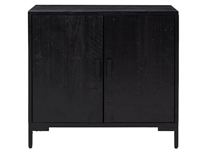 KTHLBRH Sideboard schwarz 75 x 35 x 70 cm Massivholz Kiefer 2 Fächer, robuste Tischplatte, staubdichte Türen, Altholz, inkl. Wandbefestigungsset
