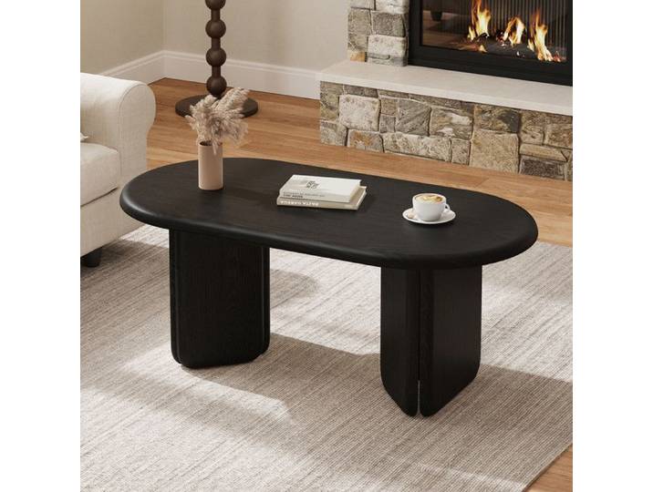 Table basse ovale noire en MDF Table de salon 99×50×40cm table de salon style scandinave moderne plateau ovale aux bords arrondis