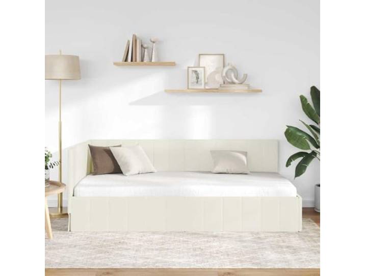 KTHLBRH Eck-Bettrahmen Creme 90 x 190 cm Sperrholz, technisches Holz, platzsparendes Design, wendbares Kopfteil, Verwendung im Innenbereich