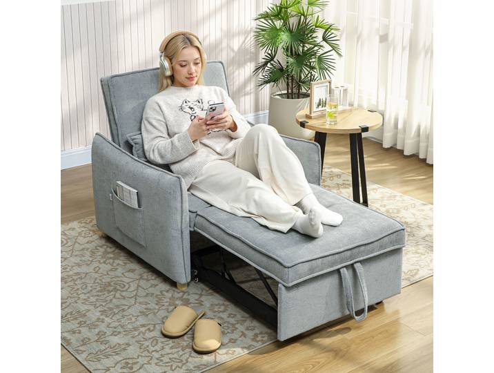 HOMCOM Fauteuil Convertible 1 Place Lit Gris Chenille 88x84x87cm
