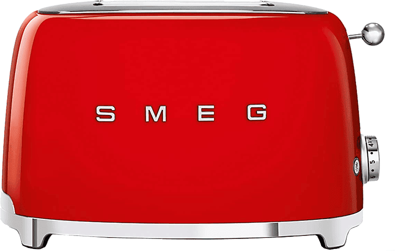 Tostadora - Smeg TSF01RDEU, 950 W, 2 Ranuras, rebanadas cortas, 50's Style, Acabado brillante, Rojo
