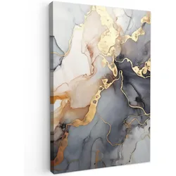 LEINWANDBILD Marmor - Schwarz - Gold - Weiß Deko XXL 80x120 cm