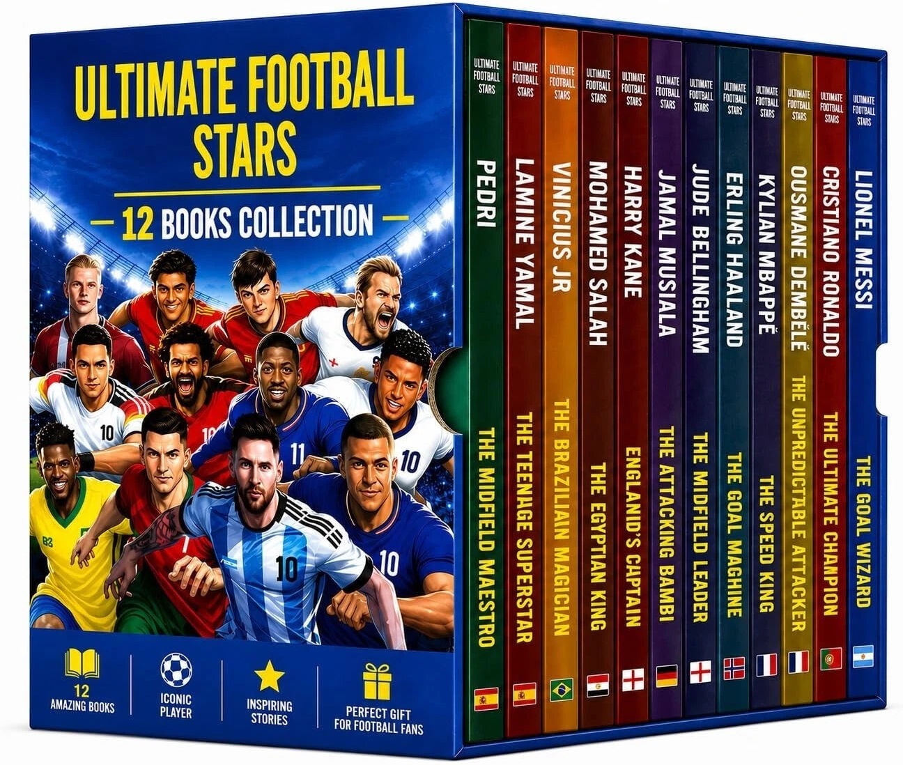 Rupa Publications Ultimate Football Stars 12 Books Collection Set - Messi, Ronaldo, Haaland, Bellingham, Salah, Kane & More - Paperback Biographies for Ages 7-12