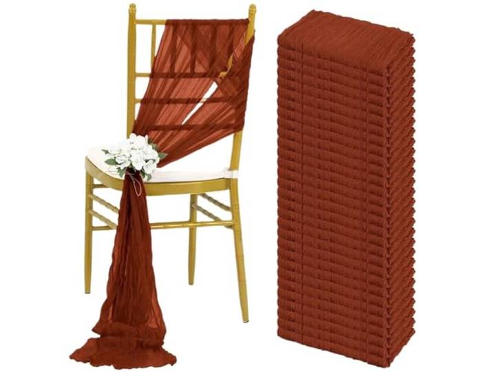 Stuhlschleifen für Hochzeiten 20PCS 40x275cm Hochzeit Grün Stuhl Schärpen Dekoration Gaze Bogen Abdeckung for Empfang party(20PCS Rust)