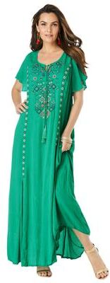 Plus Size Women's Plus Size Flutter Sleeve Hand Crinkled Maxi Dress - Curvy A-Line by Roaman's in Tropical Emerald (Size 38/40)