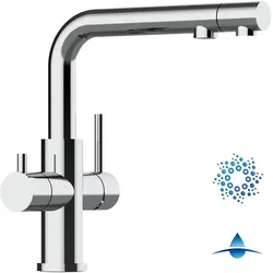 4 Wege Wasserhahn Küchenarmatur, Edelstahl Massiv mit schwenkbarem L-Auslauf und herausziehbarer Brause, Hochglanz