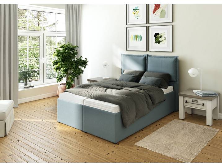 Polsterbett, Struktur Fein, Blau Petrol, 147×215 cm, Mit Bettkasten, Modern, Maintal