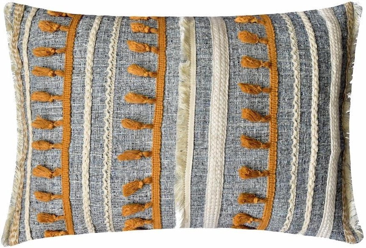 Blauwe handgemaakte decoratieve lumbale kussenhoes voor in de woonkamer, 30 x 45 cm