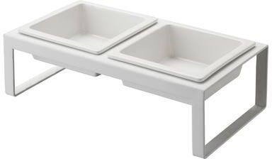 Yamazaki Home Pet Food Bowl - Two Styles, Steel and Ceramic, Tall, 1.25 cups, 300 milliliters per bowl